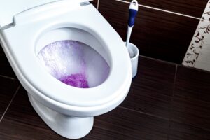Toilet flushing purple water.